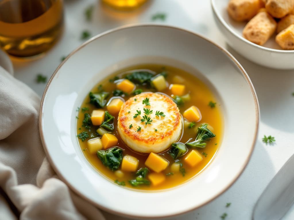 Bunte Gemüsesuppe mit herzhaften Käseklößchen