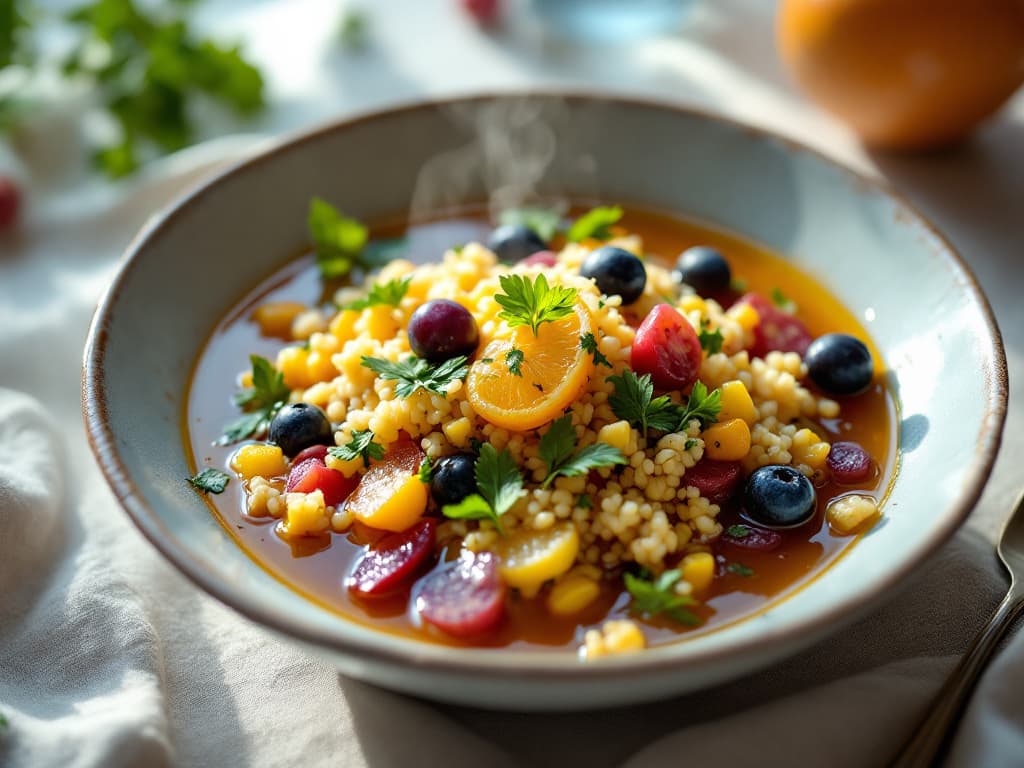 Couscous-Salat mit Blaubeeren und gegrillten Pfirsichen