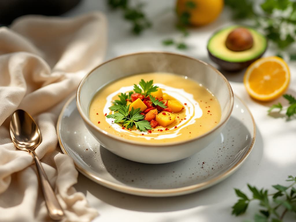 Cremige Avocado-Kaltsuppe mit Paprika und Koriander