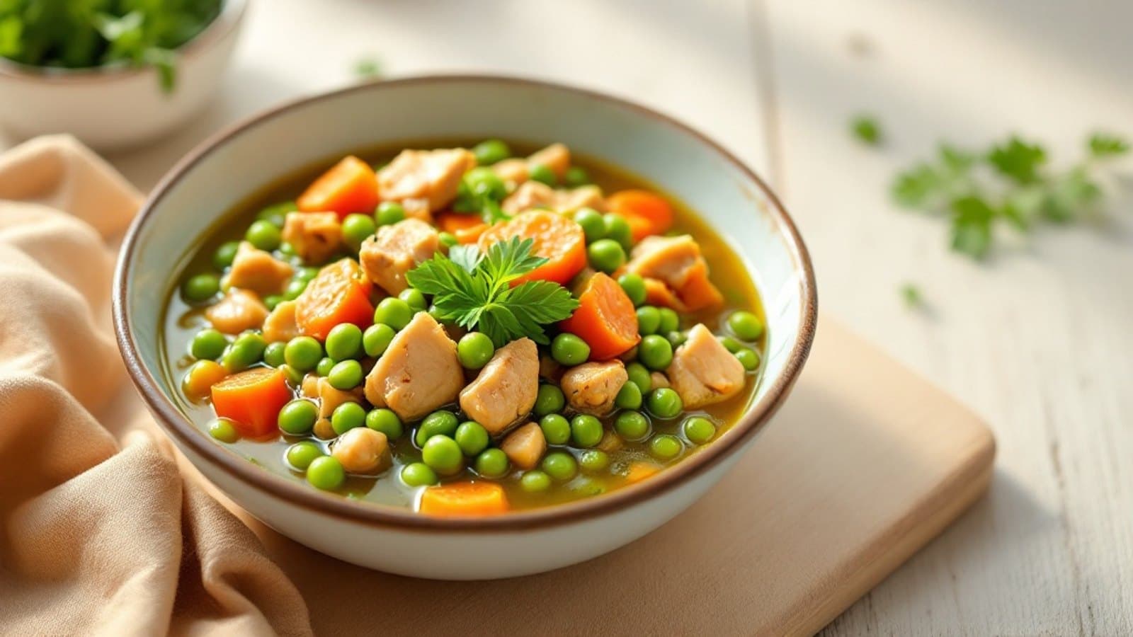 Erbseneintopf mit Hähnchen, kleine Portion