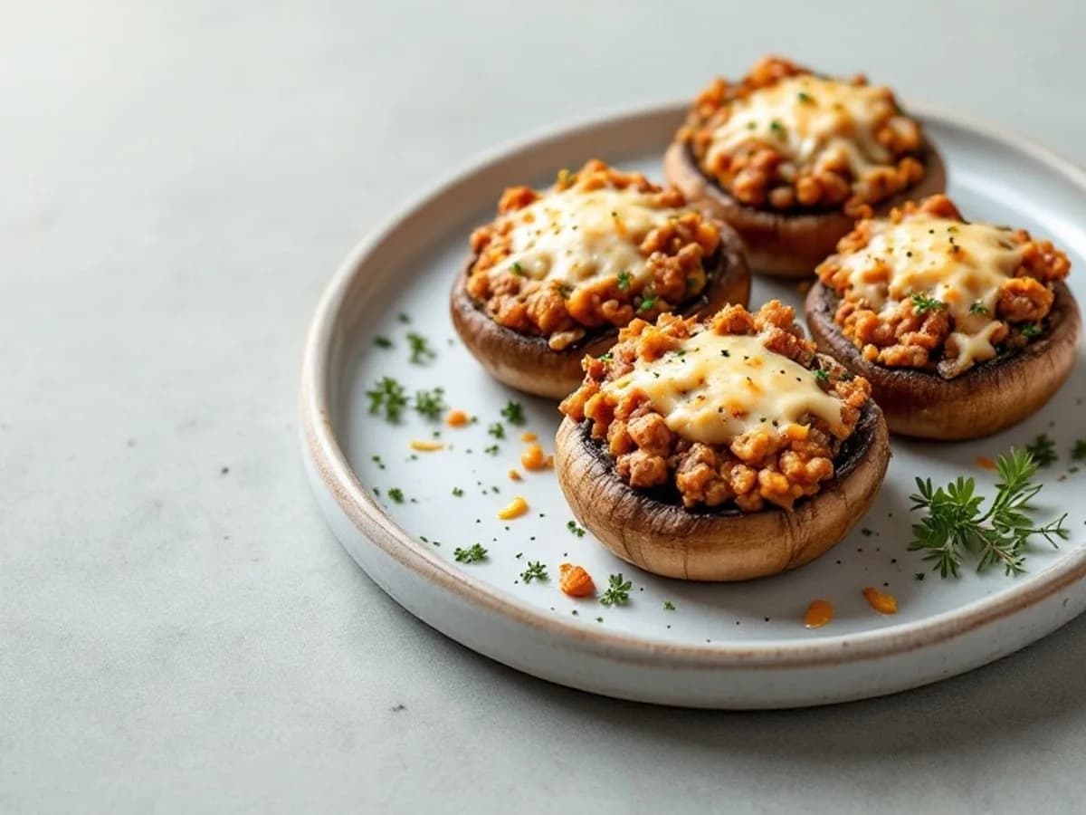 Gefüllte Champignons mit magerem Hack, kleine Portion