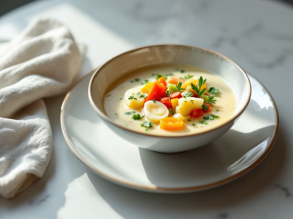 Gekühlte Joghurtsuppe mit buntem Gemüse