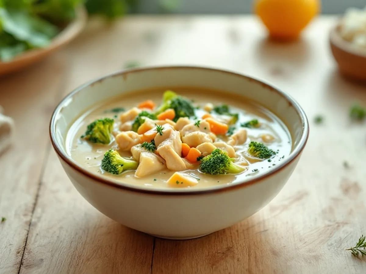 Hähnchen-Brokkoli-Suppe, kleine Portion