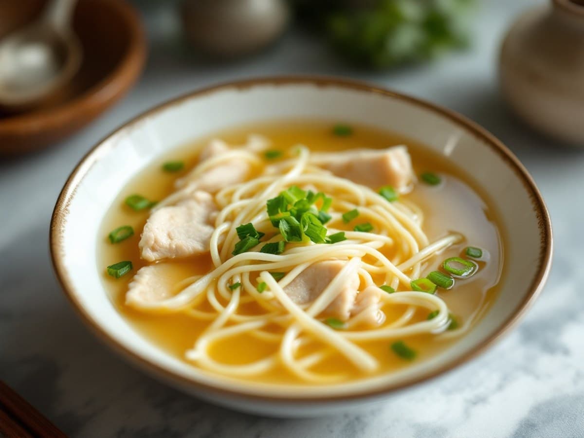 Hähnchen-Ei-Suppe, kleine Portion