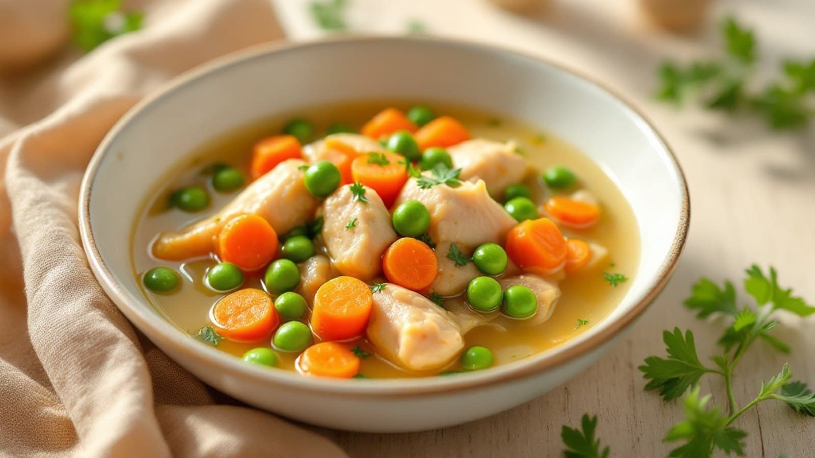 Hähnchen-Erbsen-Eintopf, kleine Portion