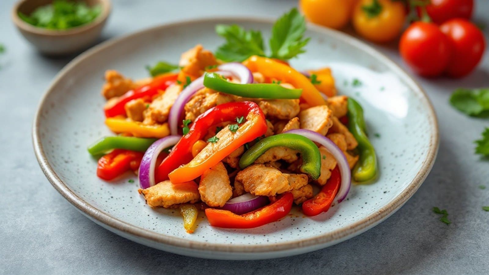 Milde Hähnchen-Fajita-Pfanne, kleine Portion