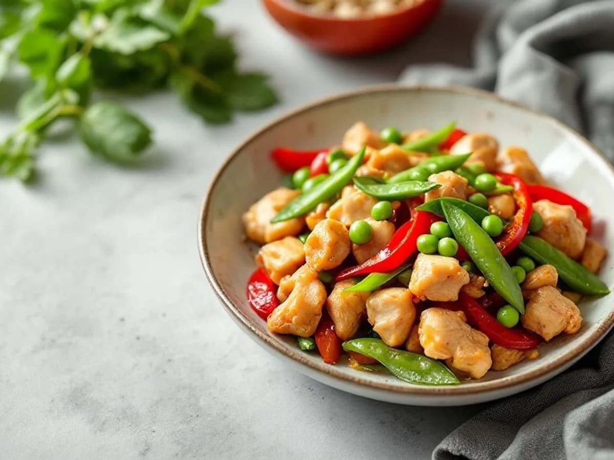 Mildes Hähnchen-Gemüse-Wok, kleine Portion