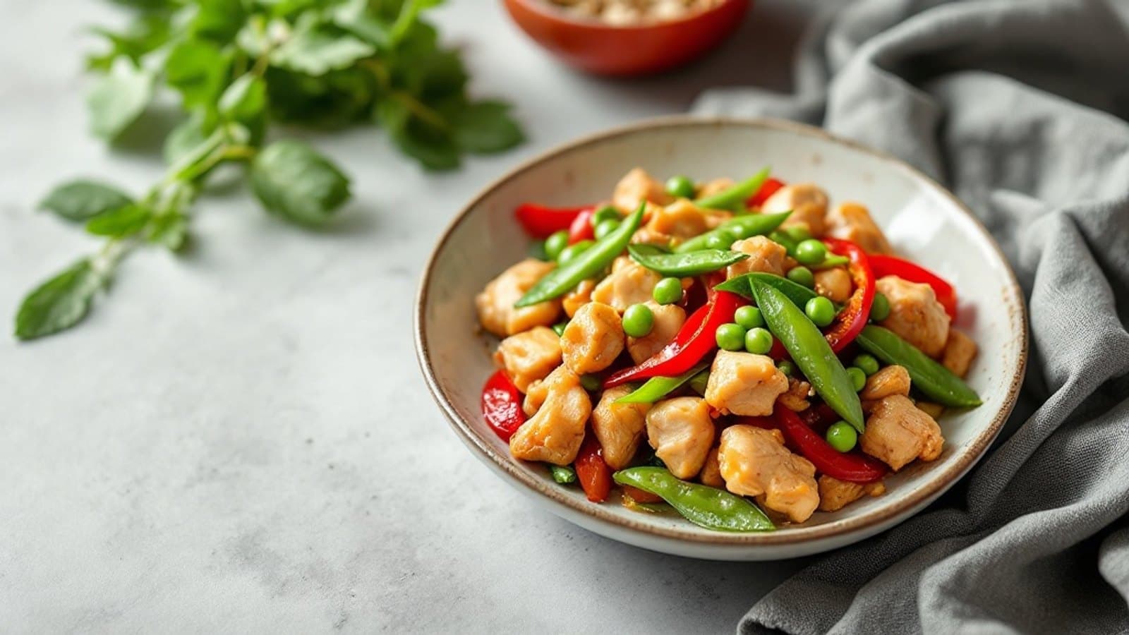 Mildes Hähnchen-Gemüse-Wok, kleine Portion