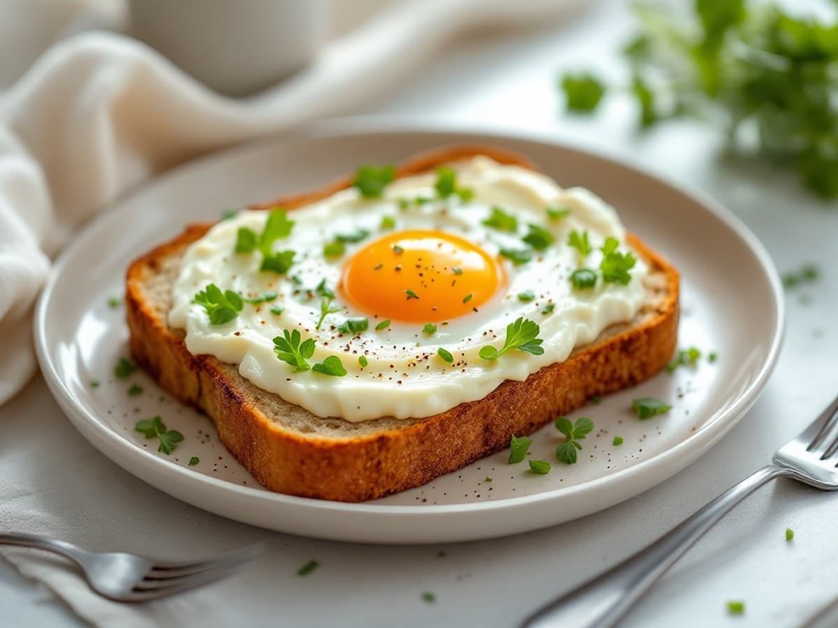 Hüttenkäse-Brot mit Ei