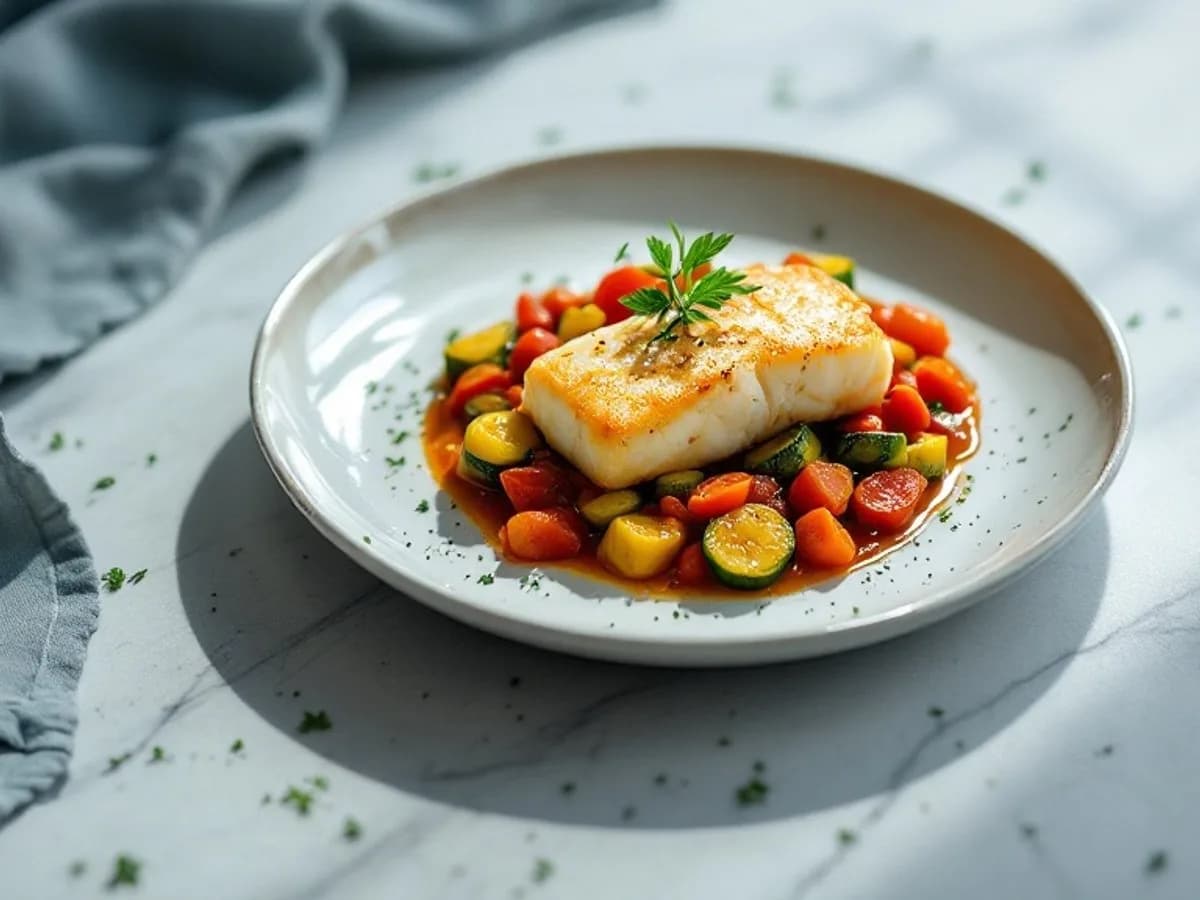 Kabeljau mit Tomaten-Gemüse, kleine Portion