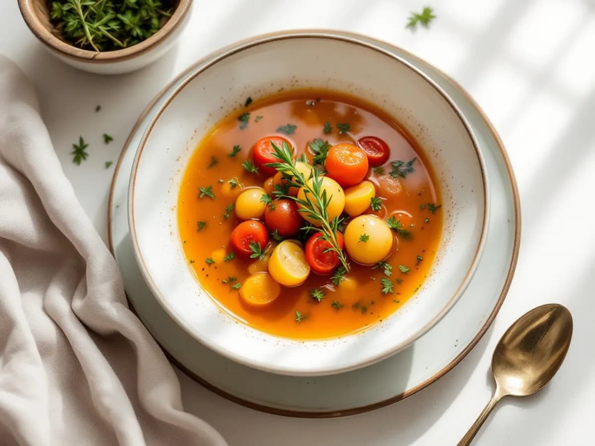 Klare Tomaten-Kräutersuppe