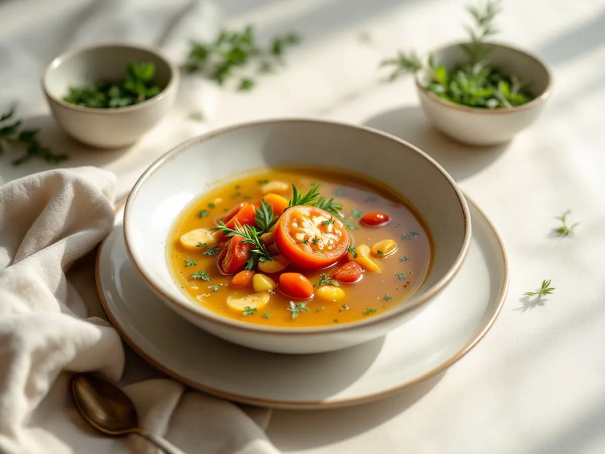 Klare Tomatenbrühe mit Kräuteraroma