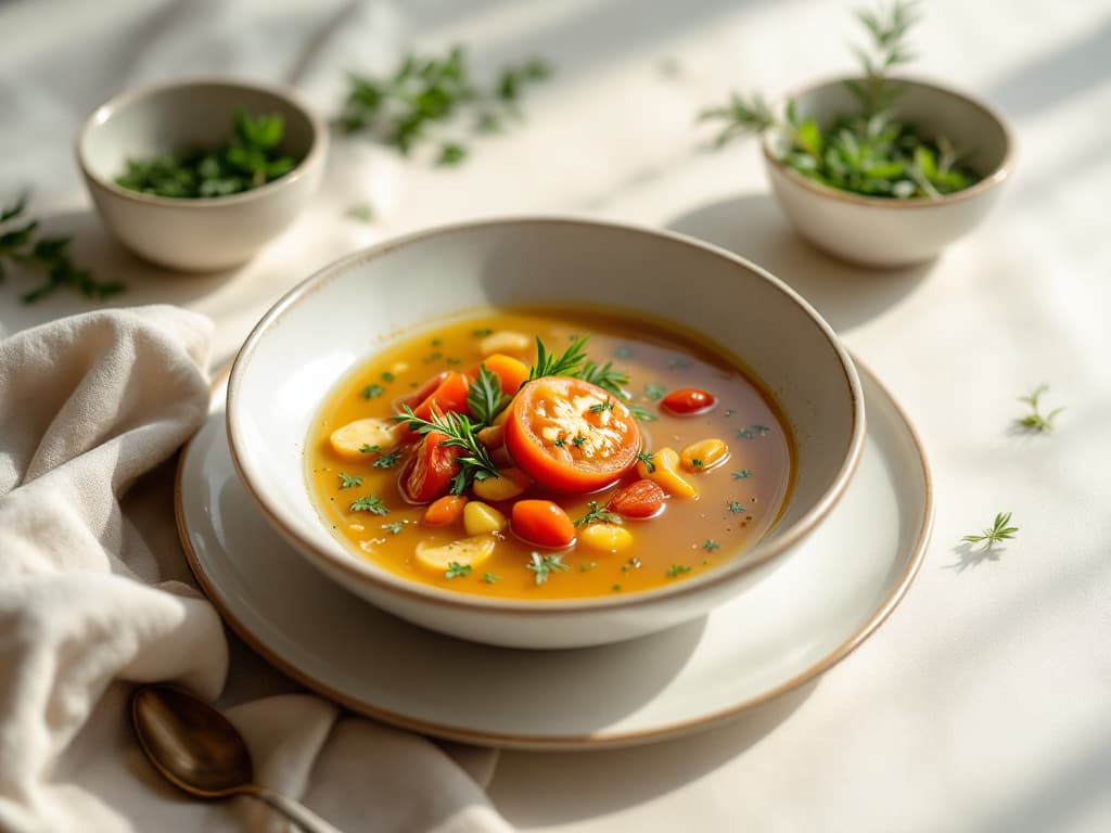 Klare Tomatenbrühe mit Kräuteraroma
