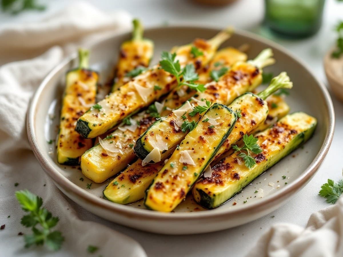 Knusprige Zucchini-Sticks aus dem Ofen mit kleine Zucchini, ½ TL getrocknete Kräuter der Provence, Knoblauchpulver