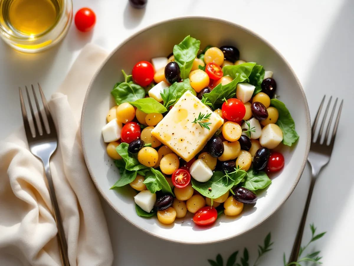 Lauwarmer Kartoffelsalat mit grünen Bohnen und Ziegenkäse