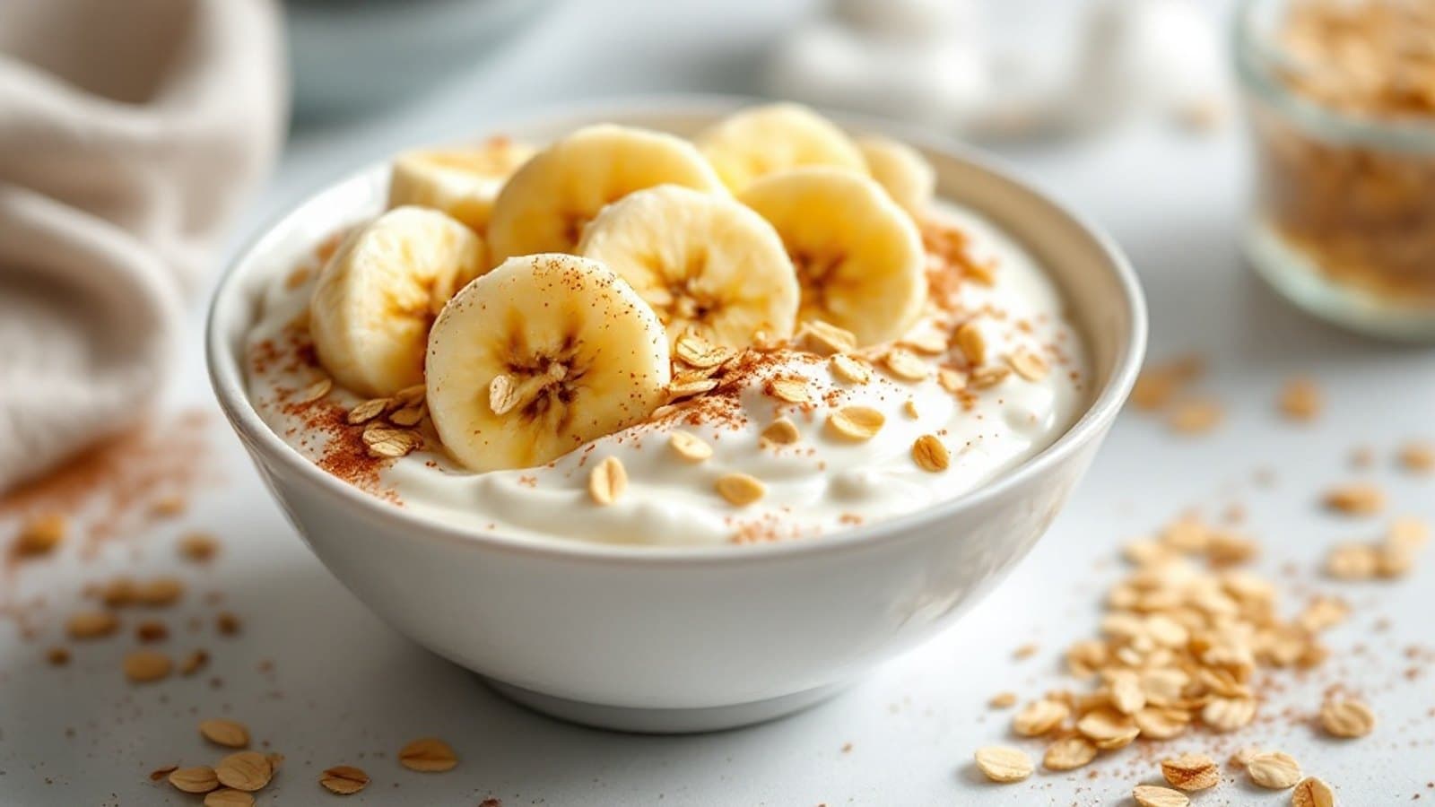 Magerquark mit Banane und Haferflocken