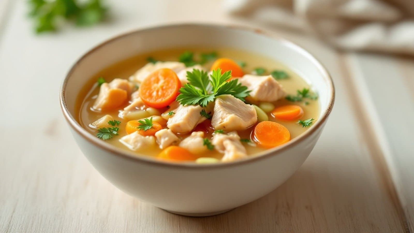 Milde Hähnchen-Gemüsesuppe, kleine Portion