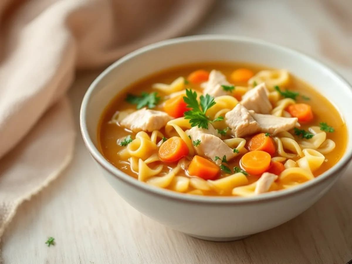Milde Hühnernudelsuppe, kleine Portion