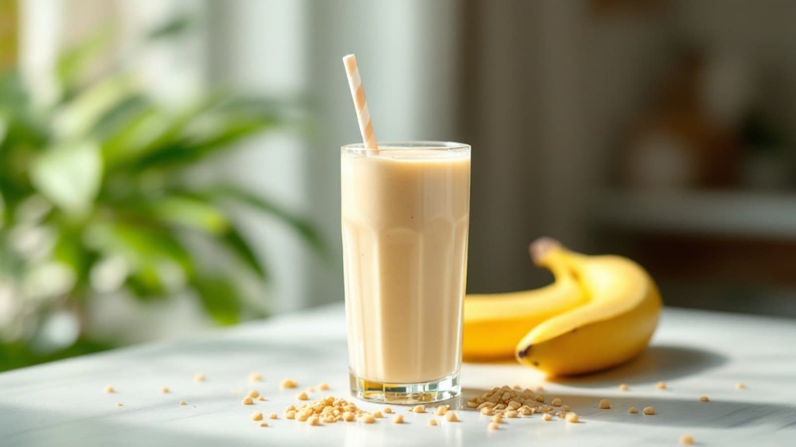 Proteinshake mit Banane und Erdnuss
