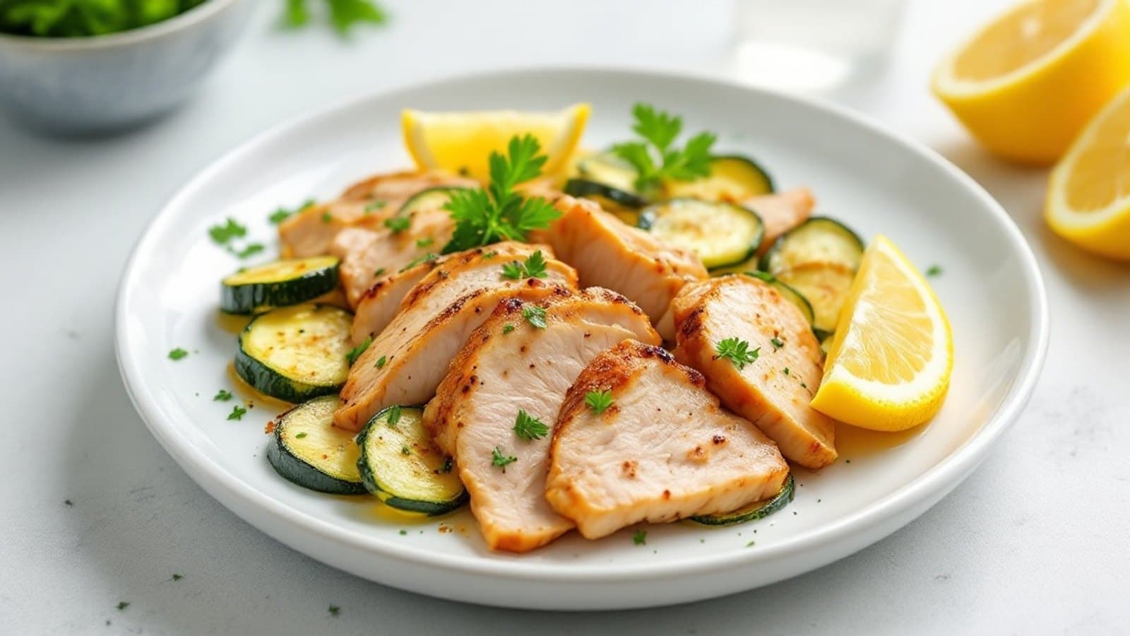 Putenbrust-Pfanne mit Zucchini, kleine Portion