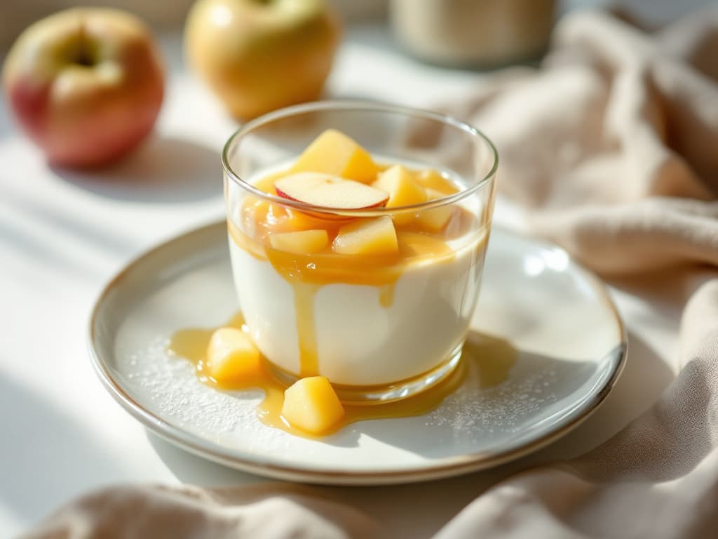 Quark-Joghurt-Creme mit warmem Apfelkompott und Vanillesahne