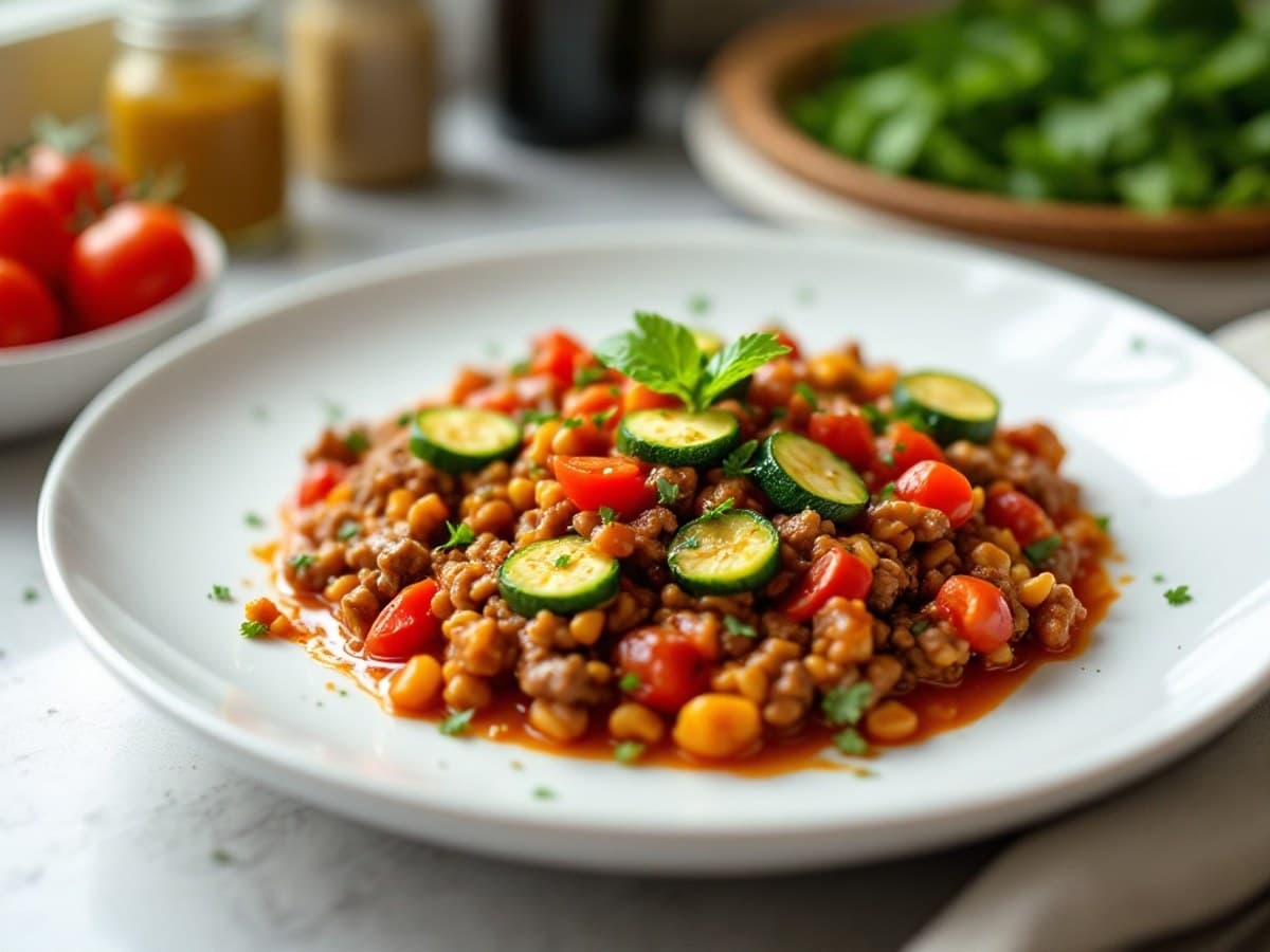 Rinderhack-Zucchini-Pfanne, kleine Portion
