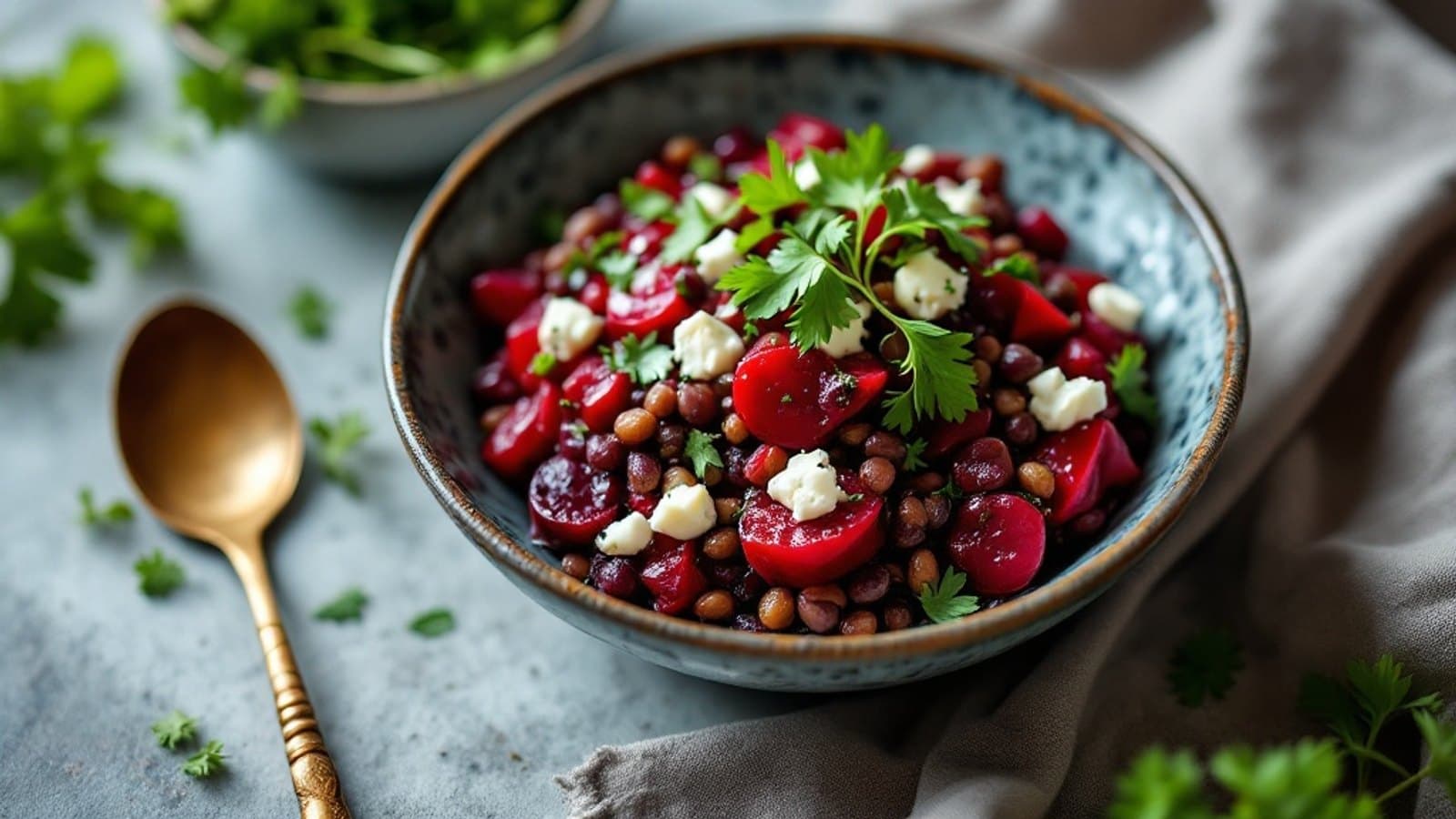 Rote-Bete-Linsen-Salat, kleine Portion