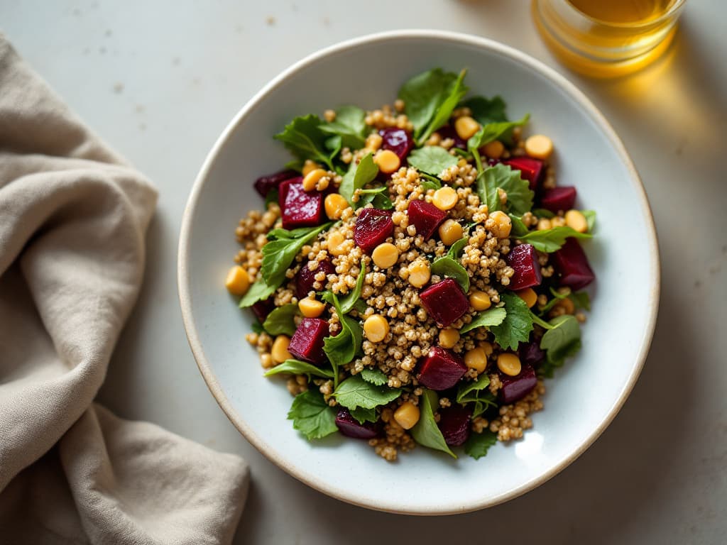 Rote-Bete-Quinoa-Salat mit karamellisierten Fenchel-Mandeln und Meerrettich-Dressing