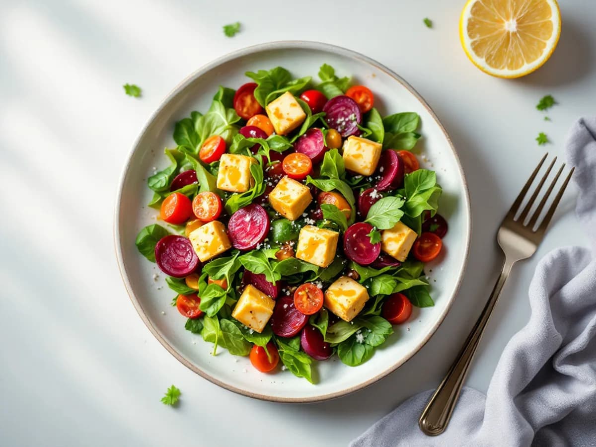 Rote-Bete-Tofu-Salat mit Kümmel-Dressing