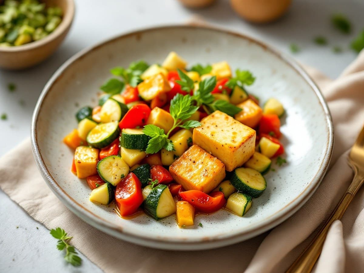 Rührtofu mit Gemüse, kleine Portion