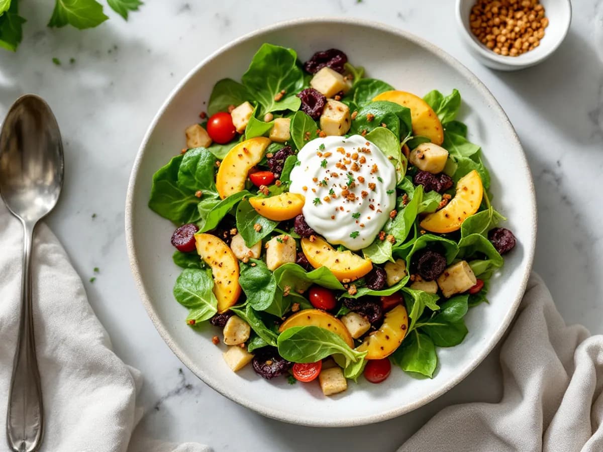 Salatschiffchen mit gerösteten Kichererbsen und Joghurt-Dip