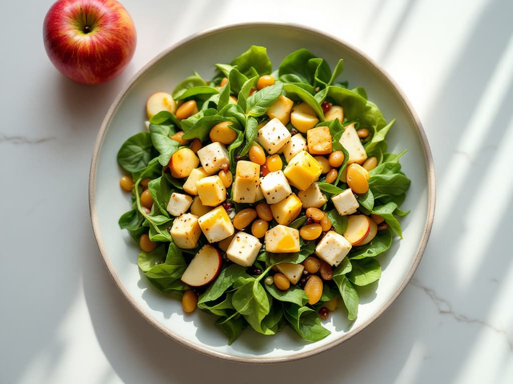 Sommersalat mit Pfirsich, Tofu und gerösteten Mandeln