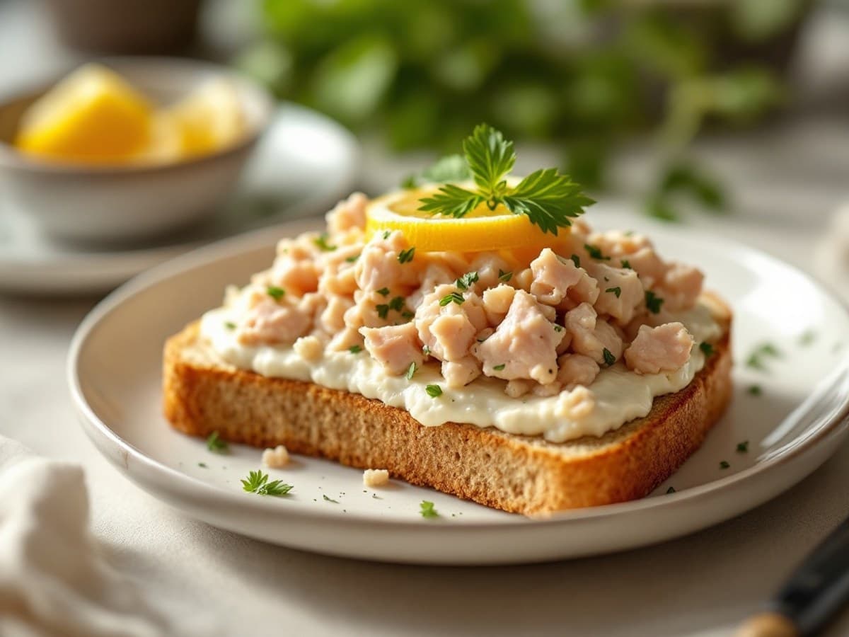 Thunfisch-Hüttenkäse-Aufstrich auf Vollkorn