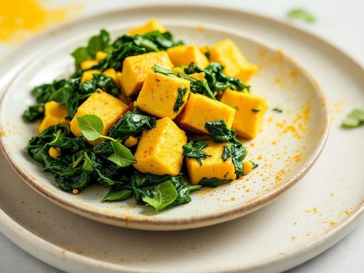 Tofu-Rührei mit Spinat, kleine Portion