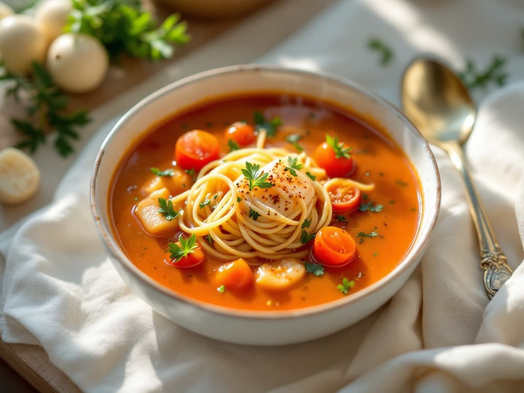 Tomaten-Fischsuppe mit Linguine und Safran