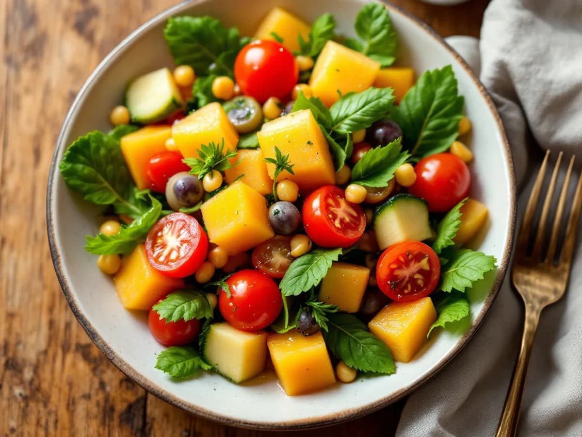 Tomaten-Melonen-Salat mit gerösteten Kernen