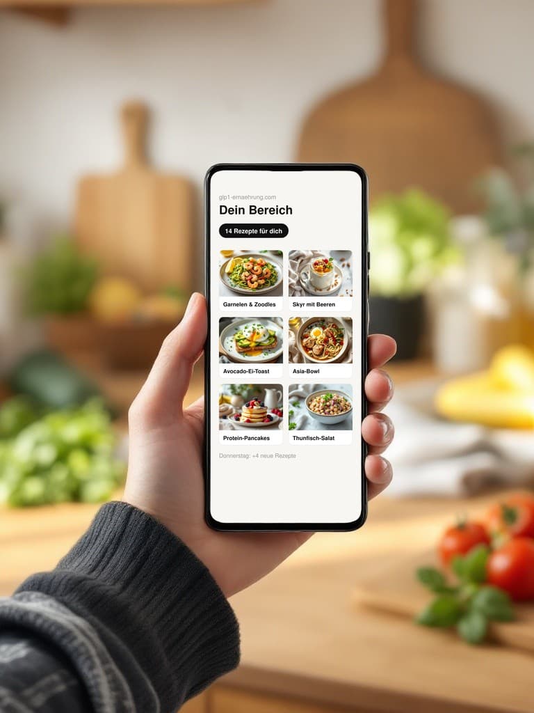 Dein Mitgliederbereich mit 14 Rezepten auf dem Handy