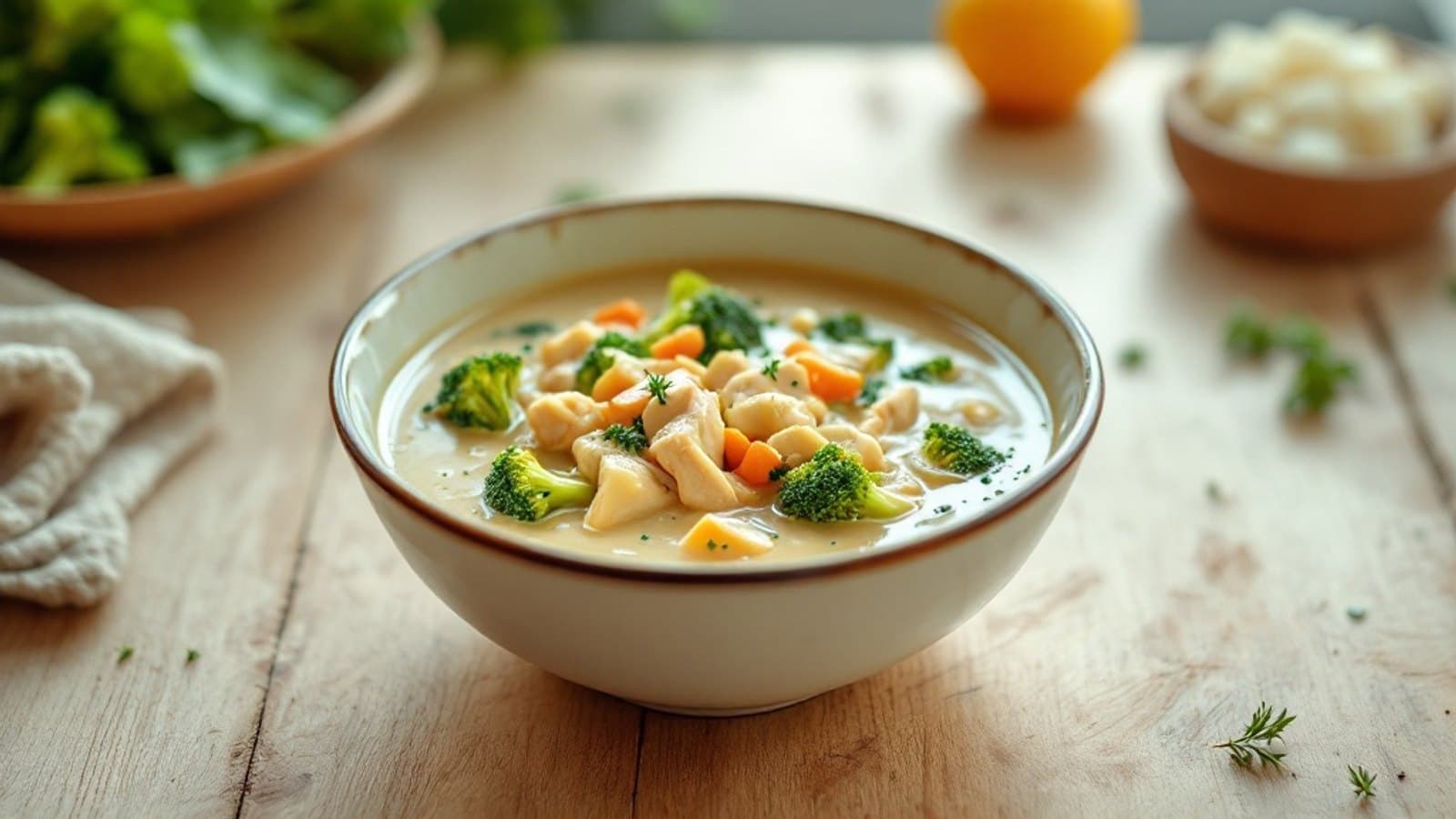 Hähnchen-Brokkoli-Suppe, kleine Portion