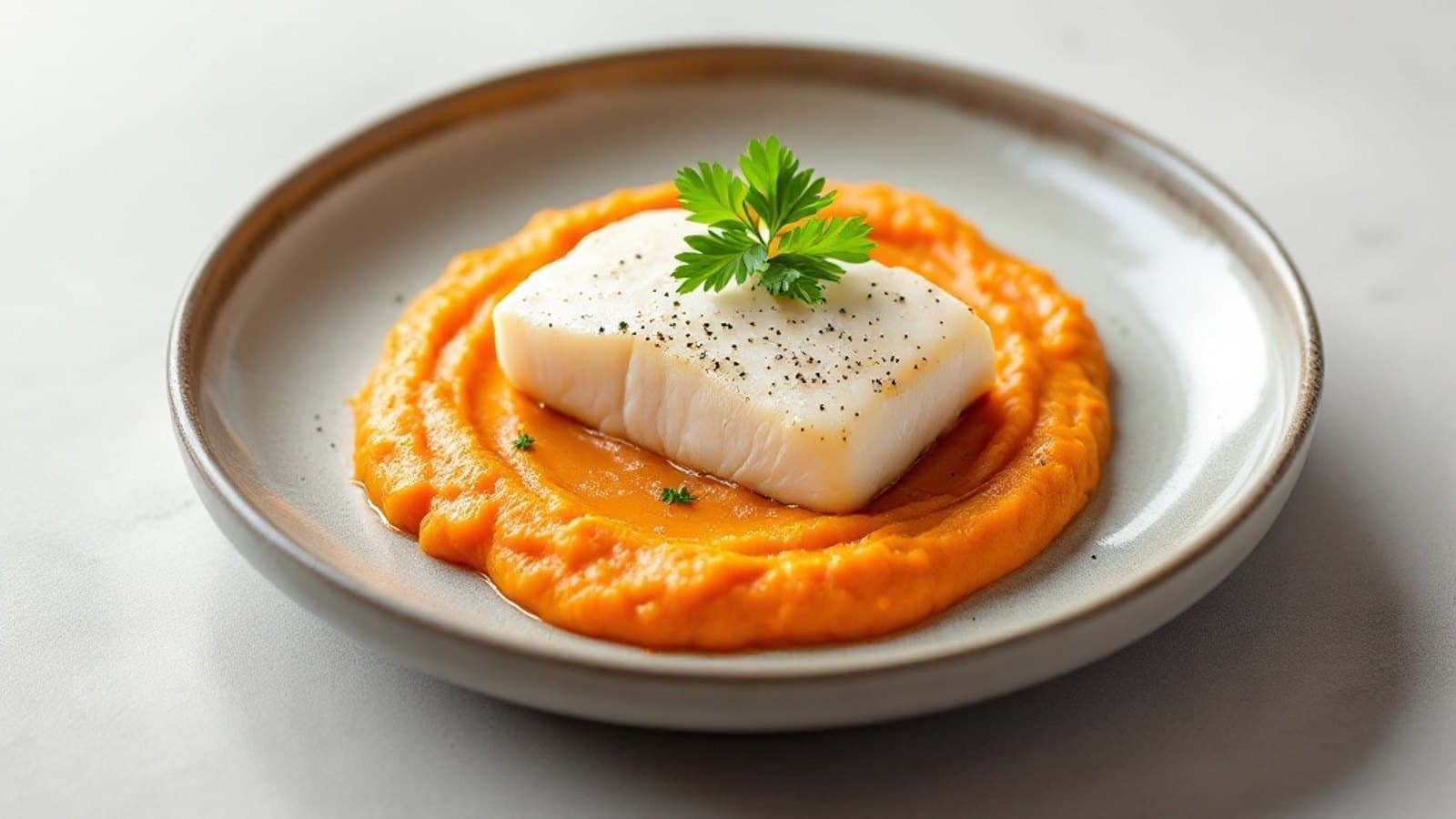 Kabeljau mit Möhrenpüree, kleine Portion