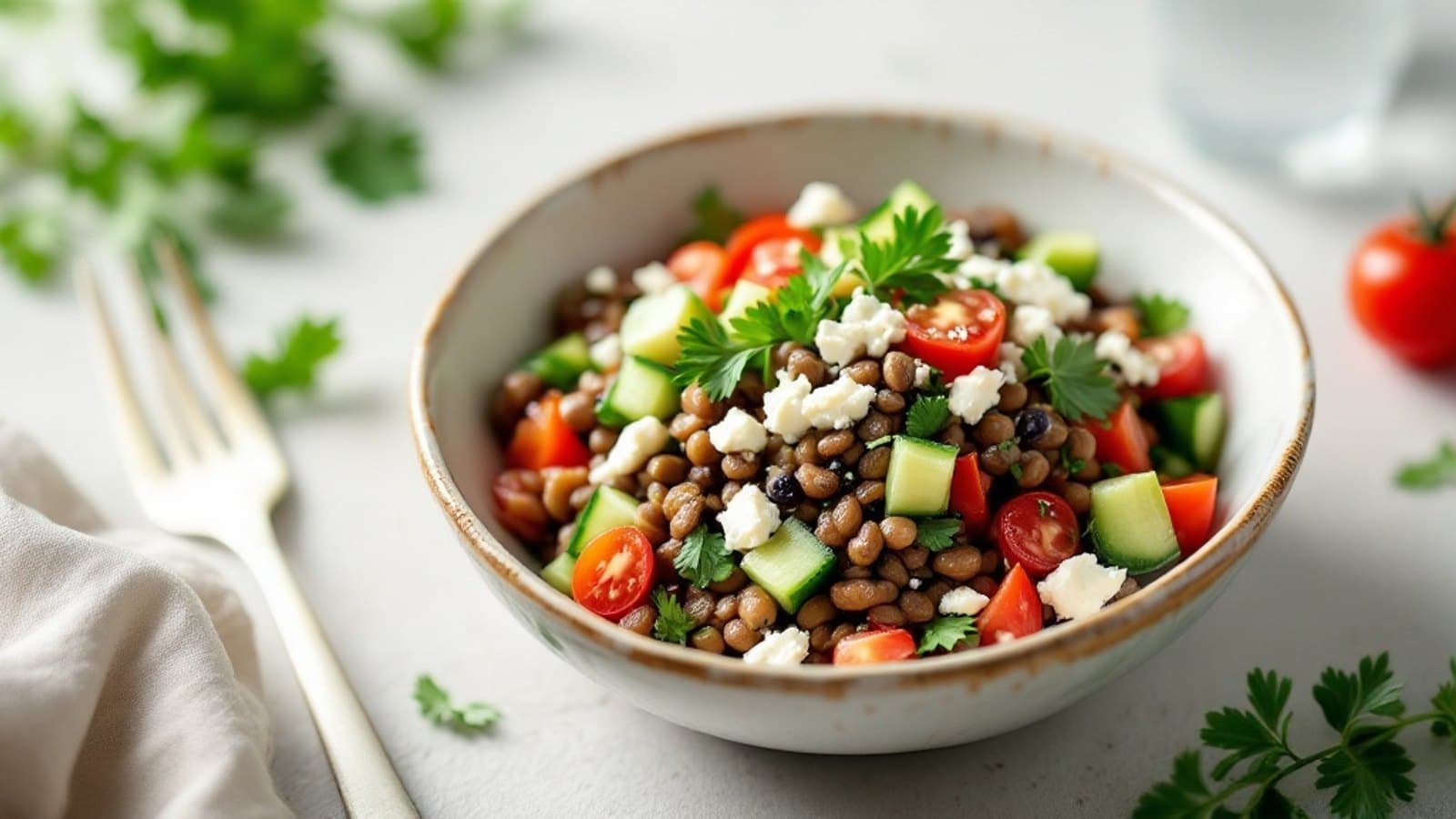 Linsensalat mit Feta, kleine Portion