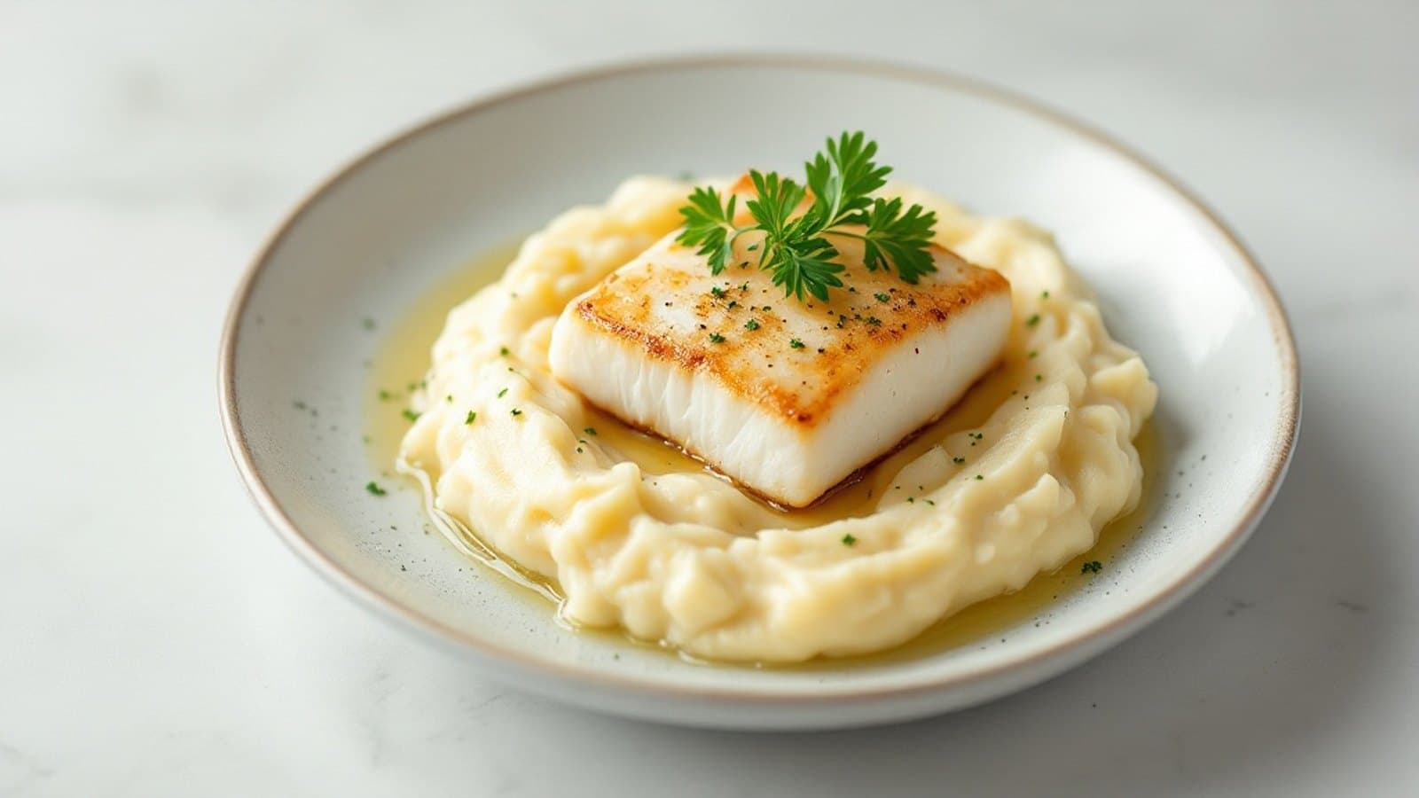 Seelachs mit Kartoffelpüree, kleine Portion