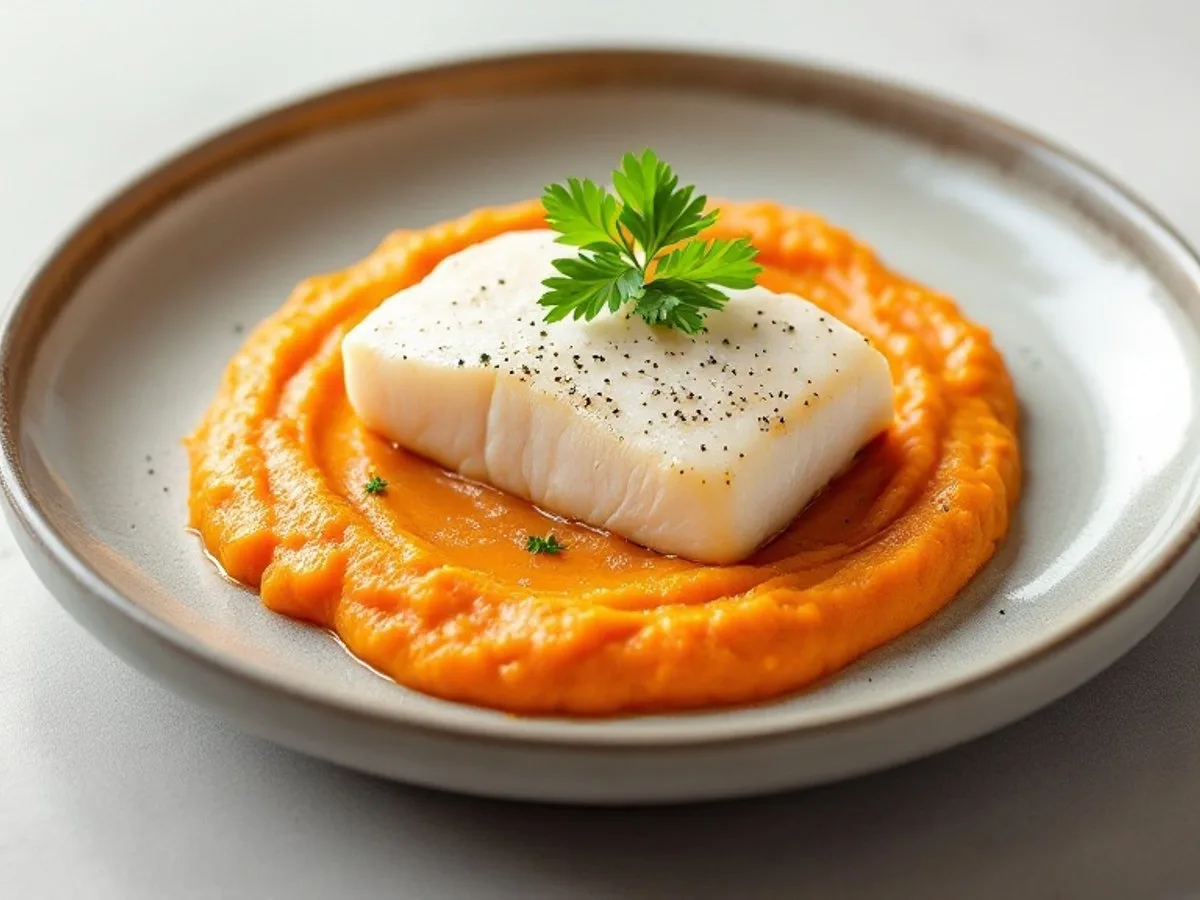 Kabeljau mit Möhrenpüree, kleine Portion