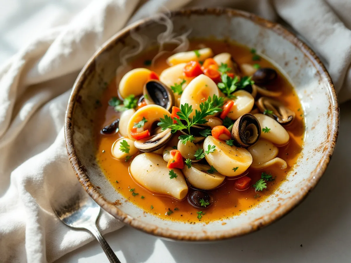 Meeresfrüchte-Suppe mit Garnelen und Muscheln