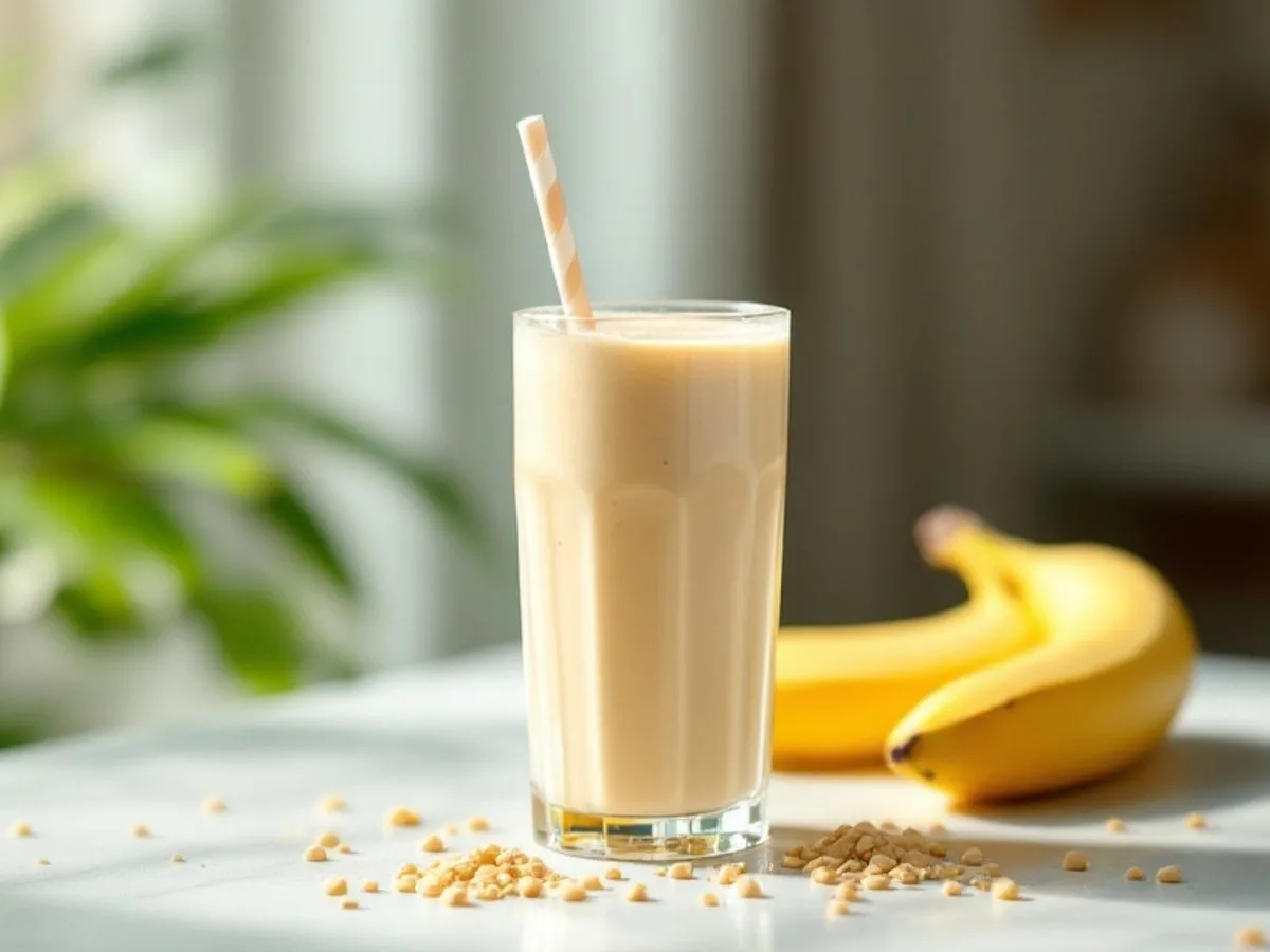 Proteinshake mit Banane und Erdnuss